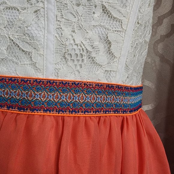 Speechless Orange and white lace Embroidered Spaghetti Strap Tank Midi Dress - Picture 3 of 9